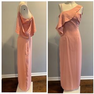 Open shoulder pink tone dress